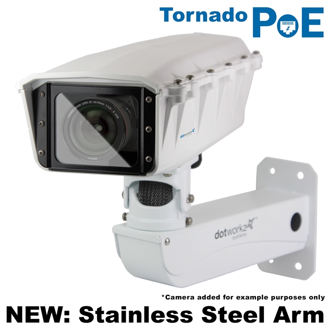 Dotworkz S-Type Tornado Dual Blower Camera Enclosure and Stainless Steel Arm IP68 with PoE (ST-TR-POE-SS)