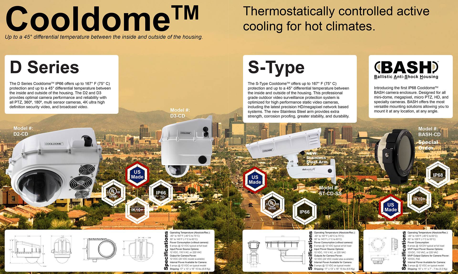 Dotworkz Cooldome camera housings thermostatically controlled active cooling for hot climates